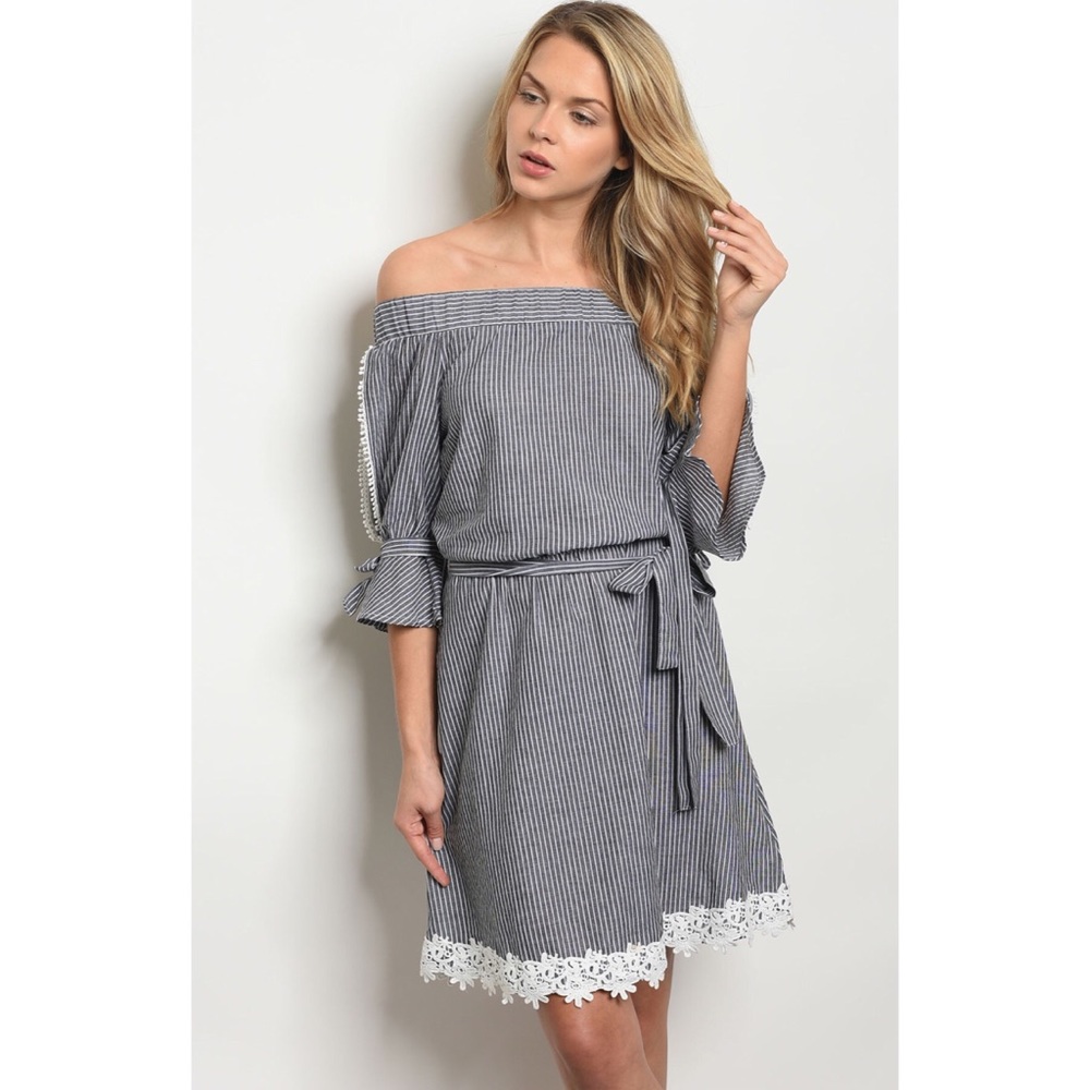 Black striped dress with lace trim